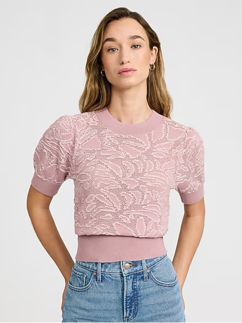 EXPRESS Contrast Floral Puff Sleeve Sweater